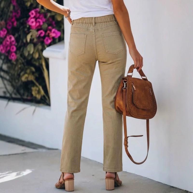 2026 High-Waisted Stretch Straight Leg Cropped Jeans Women Casual Streetwear Cotton Blend Elastic Waist