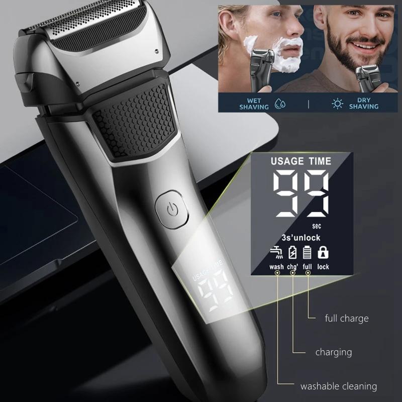 Men's Electric Shaver Facial Beard Wet & Dry Shaver Rechargeable Professional Razor Shaving Machine