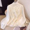 Spring Summer Chinese Style Vintage Embroidery Lace Elegant Fashion Shirt Lady Long Sleeve Stand Collar Tassel Beige Blouse