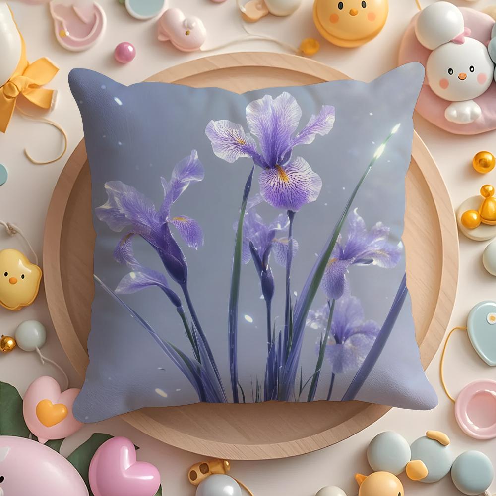 Iris Flower Cushion Cover Home & Car Multi-Scene Pillow Cover - Reversible, Soft & Durable for Daily Use