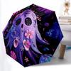 1pc Ghost Flowers Automatic Open/close Umbrella, 8-Rib Sturdy Structure, Portable Travel Umbrella, Parties, Everyday Use, Outdoor Accessory,
