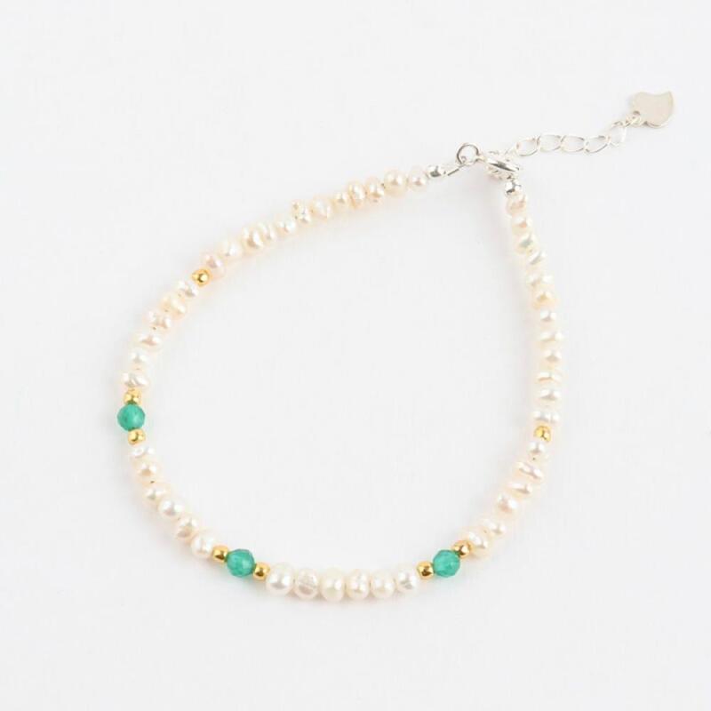 Beaded Bracelet, Gold Ball, Heart Charm, Sterling Silver, Pearl
