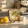 Vintage Lemon Oil Painting Decor Wooden Tabletop Sign, Pastoral Farmhouse Decorative Plaque with Handcrafted Art Iron Stand, Rustic Desktop
