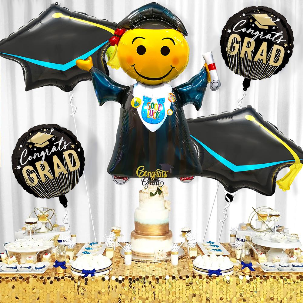 5-Pack Graduation Season Balloon Set, Aluminum Foil Balloons, Phd Graduation Cap Balloons, Graduation Ceremony Party Decoration Balloons