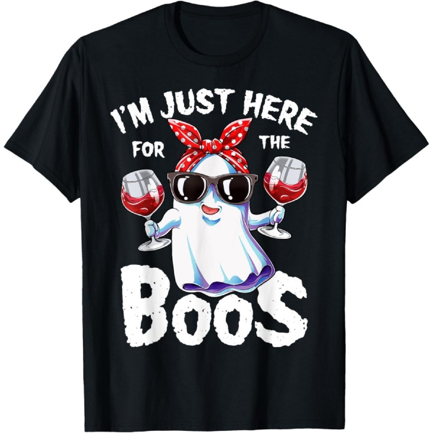 I m Just Here For The Boos Halloween Women Ghost Cute Funny T-Shirt S