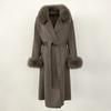 Woman Trend 2024 Autumn Winter 100% Double-sided Wool Coat Ladies Real Fox Fur Collar Detachable Long Coat