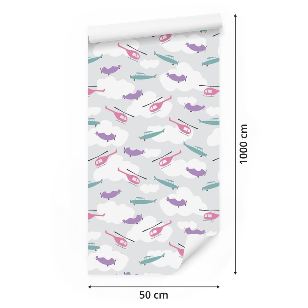Wallpaper Colorful airplanes and helicopters for living room and bedroom 50x1000