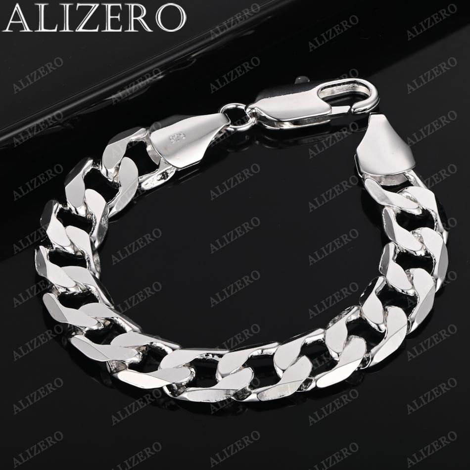 

ALIZERO 925 Silver Bracelet 4/6/8/10/12mm Side Chain Bracelets For Men Women Fashion Fine Jewelry 20cm 18inches