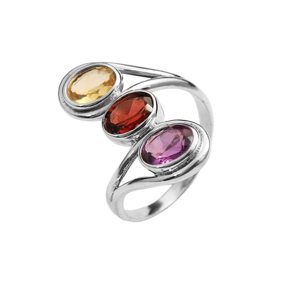 Arisha Silver Amethyst, Garnet, Citrine 925 Sterling Silver Ring