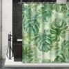 1Pc Watercolor Green Tropical Plant Leaf Bamboo Bath Curtain, 12 Hooks Waterproof Bath Curtain, Bathroom Decoration, For Spring