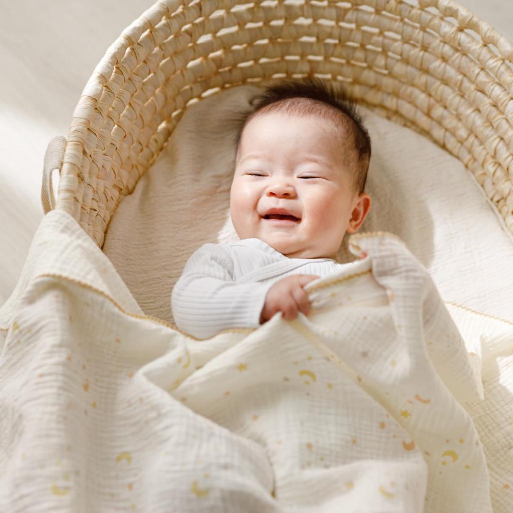 Prifua Amuuni Gauze Swaddle Double Layer 100cm X 100cm Swaddle Gauze Blanket Baby Cotton Moon and Stars 100%