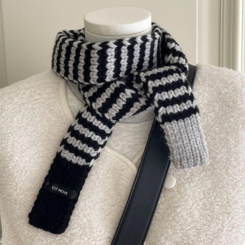 Neck Protection Winter Warm Scarf Striped Pattern Neck Scarf Vintage Knitted Long Scarf  Winter
