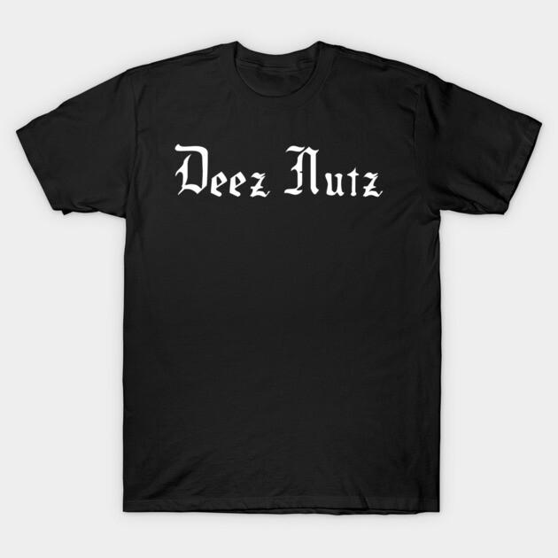 Asian Size Men Black Print T-shirt Deez Nutz No-Cut Print Cotton Tshirt 3XL
