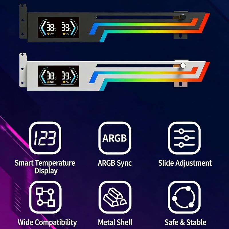 ARGB Syncs Graphics Card Holder With Temperature Display And Adjustable Support For Heavy GPUs Like 40 Series