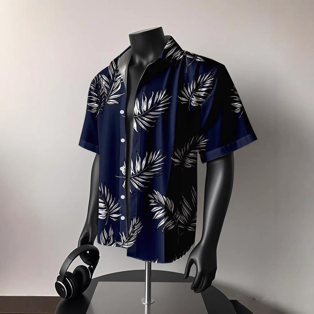 American Retro Summer Ice Silk Vintage Seaside Hong Kong Style Short-Sleeved Shirt Men'S Loose Casual Beach Trendy Shirt