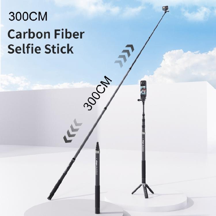 300cm Invisible Selfie Stick Carbon Fiber High Stability Extension Rod with 1/4 Screw Mount for Action Camera Use