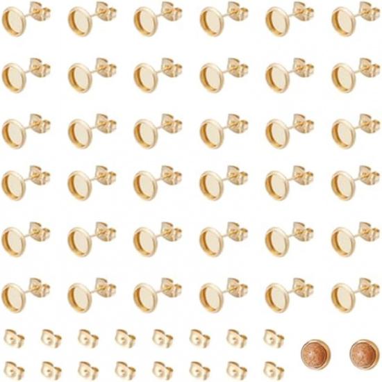 UNICRAFTALE 100pcs 18K Gold Plated Blanks Stud Earring 6mm Round Cabochon Earring Bezels Trays Post Stainless Steel Earring Studs Stud Findings with