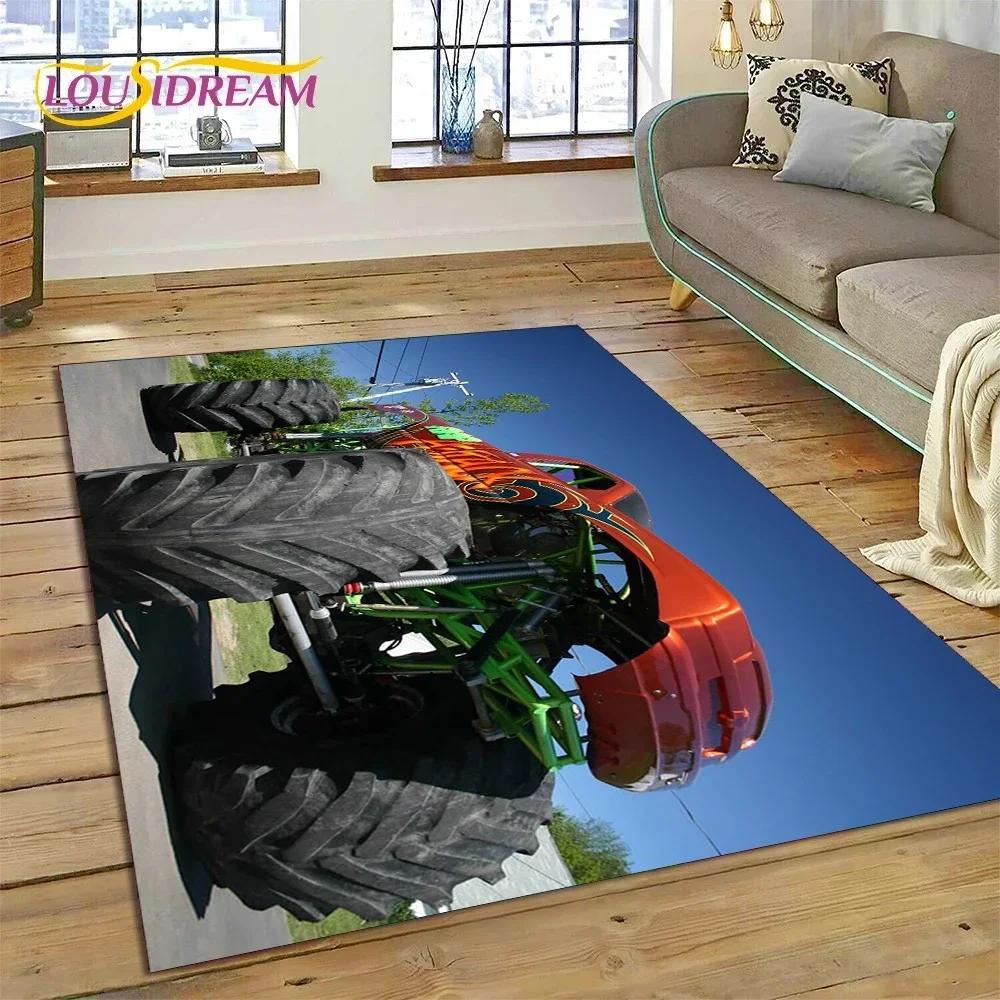 Tapete de Desenho Animado Monster Truck Monster Jam para Quarto Sala de Estar Decoração de Casa Sofá, Jogo Infantil Grande Tapete de Chão Decorativo