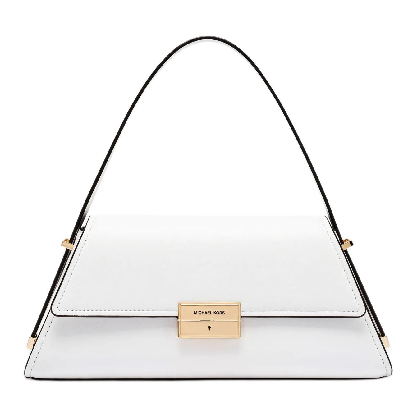 Michael Kors MK Ludlow Gold Hardware Snap Closure Leather Tote Shoulder Bag Medium Women bags White 30F4GLNL2L-085 Basic Set (Bag+Dust Bag)