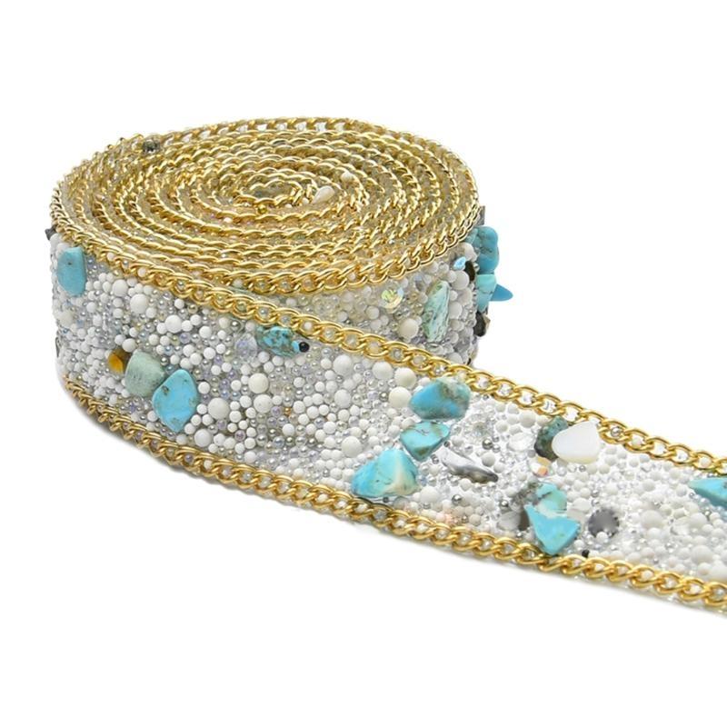 652F 1.1Yard Rhinestones Ribbon for Crafting Embellishment Sparkling Rhinestones Ribbon for Birthday Wedding Cake Decoration