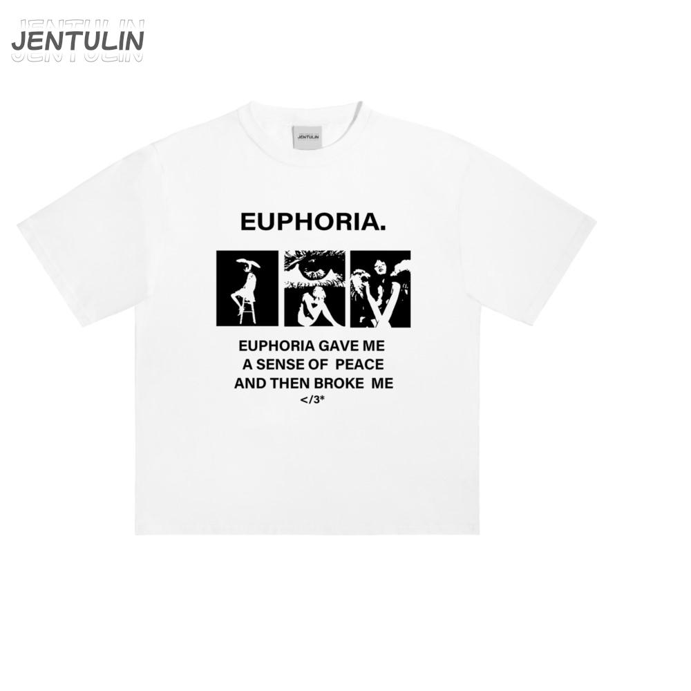 Harajuku Oversize Streetwear Mens Clothing EUPHORIA Graphic Print Tshirt Cotton Hip Hop Korean Short Sleeve Top Unisex Goth Y2k