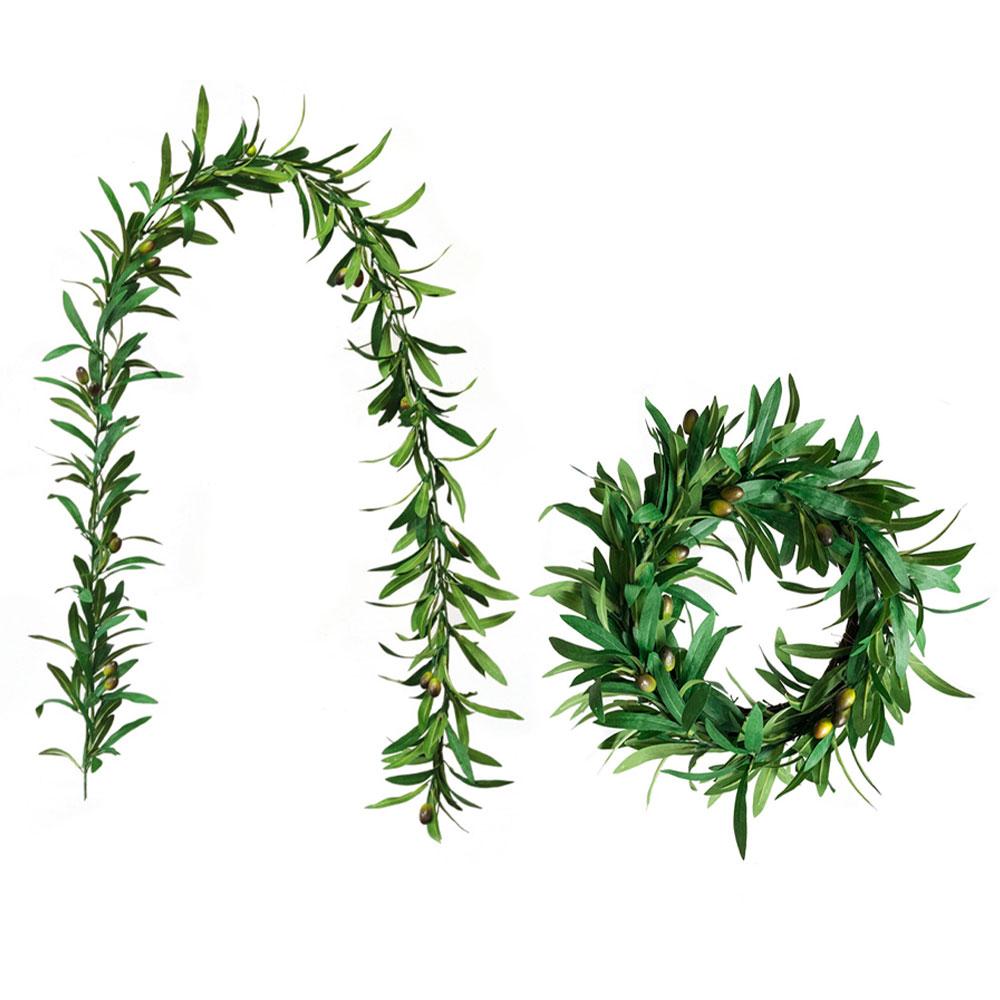 Artificial Green Olive Wreath Greenery Wreath with Olive Leaves Bean for Front Door Indoor Outdoor Festival Wedding Decor