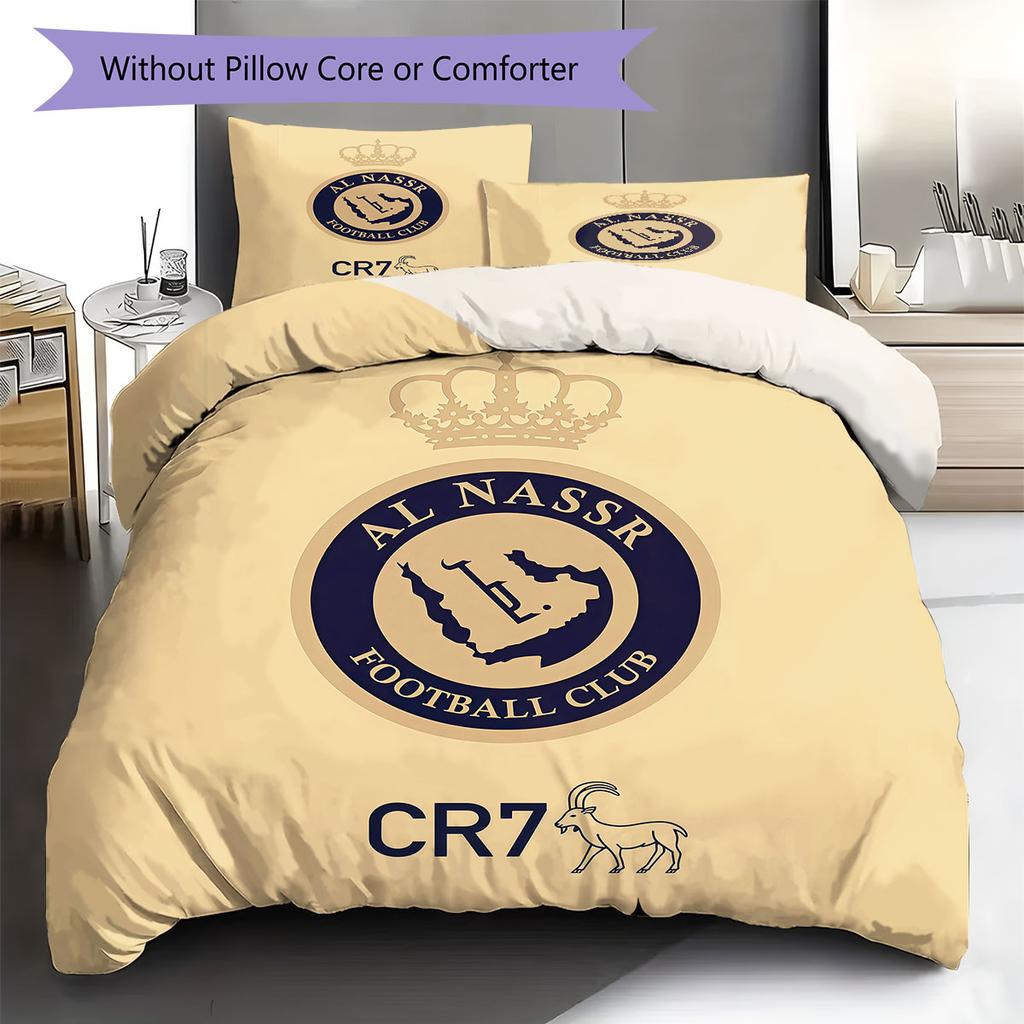 Al-Nassr FC Muster Bettwäsche, Steppbett Set Bettbezug Kissenbezug Zuhause Geburtstagsgeschenk(1 Bettbezug + 2 Kissenbezüge, ohne Füllung)