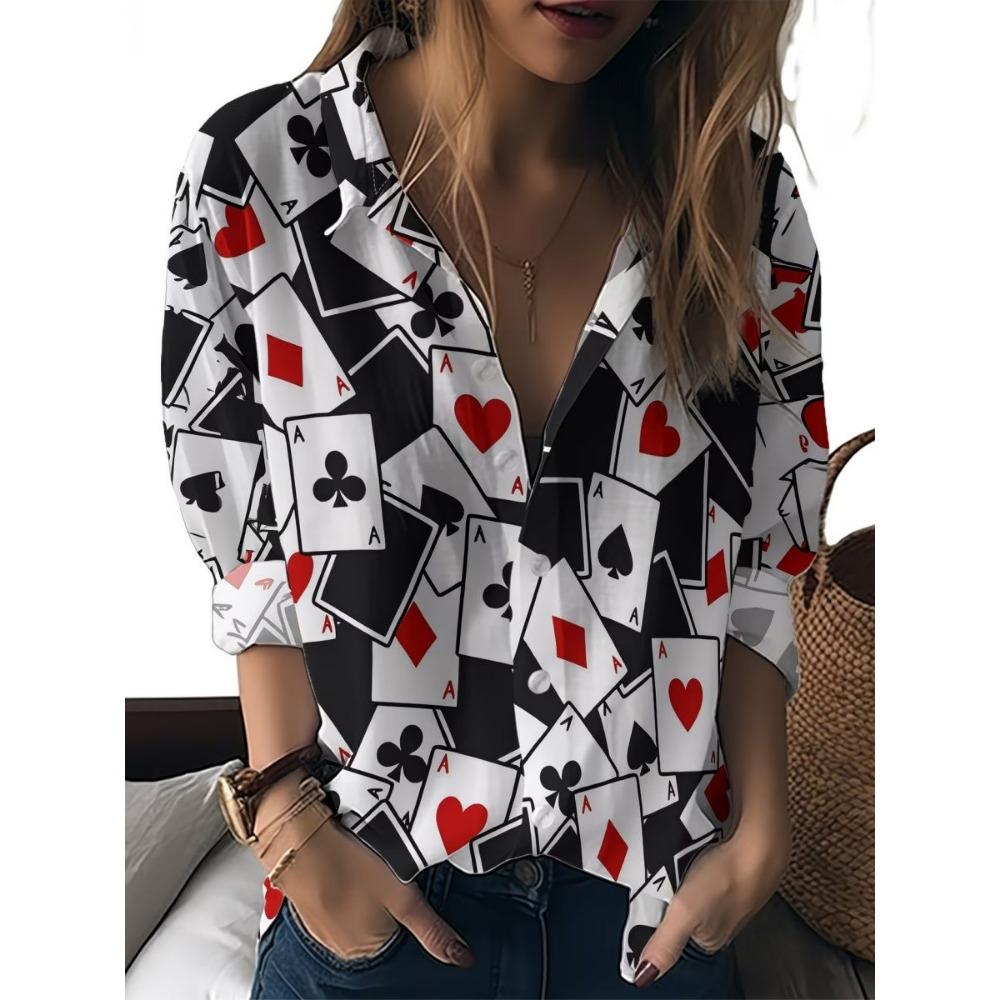 Sommer Minimalistisches Hemd mit Digitalem Blumenprint Knopfleistenhemd Oberteil für Damen Hawaiianischer Strandurlaub Lässiges Hemd