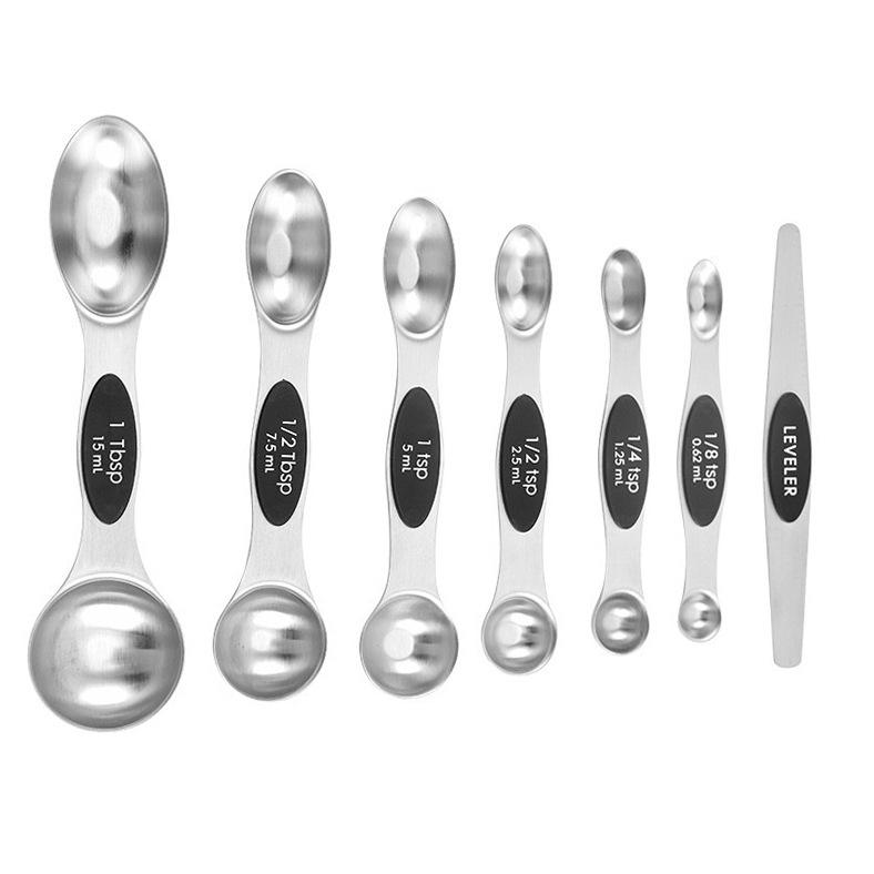 9-Piece Dual-End Stainless Steel Magnetic Measuring Spoons with Gram Scale