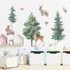 Cartoon Forest Deer Wall Stickers with Pine Trees, Removable Decals for Kids Room Nursery Kindergarten Decor