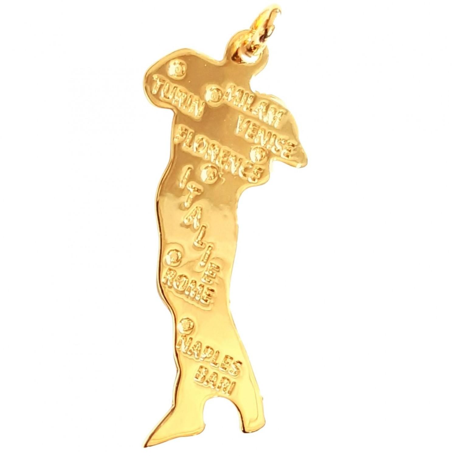 Pendentif grande carte de l' Italie en plaqué or + chaîne 3cm