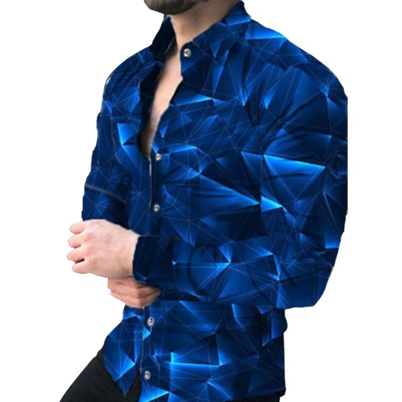 2025 European & American Men's Casual Plus Size Printed Long-Sleeve Shirt