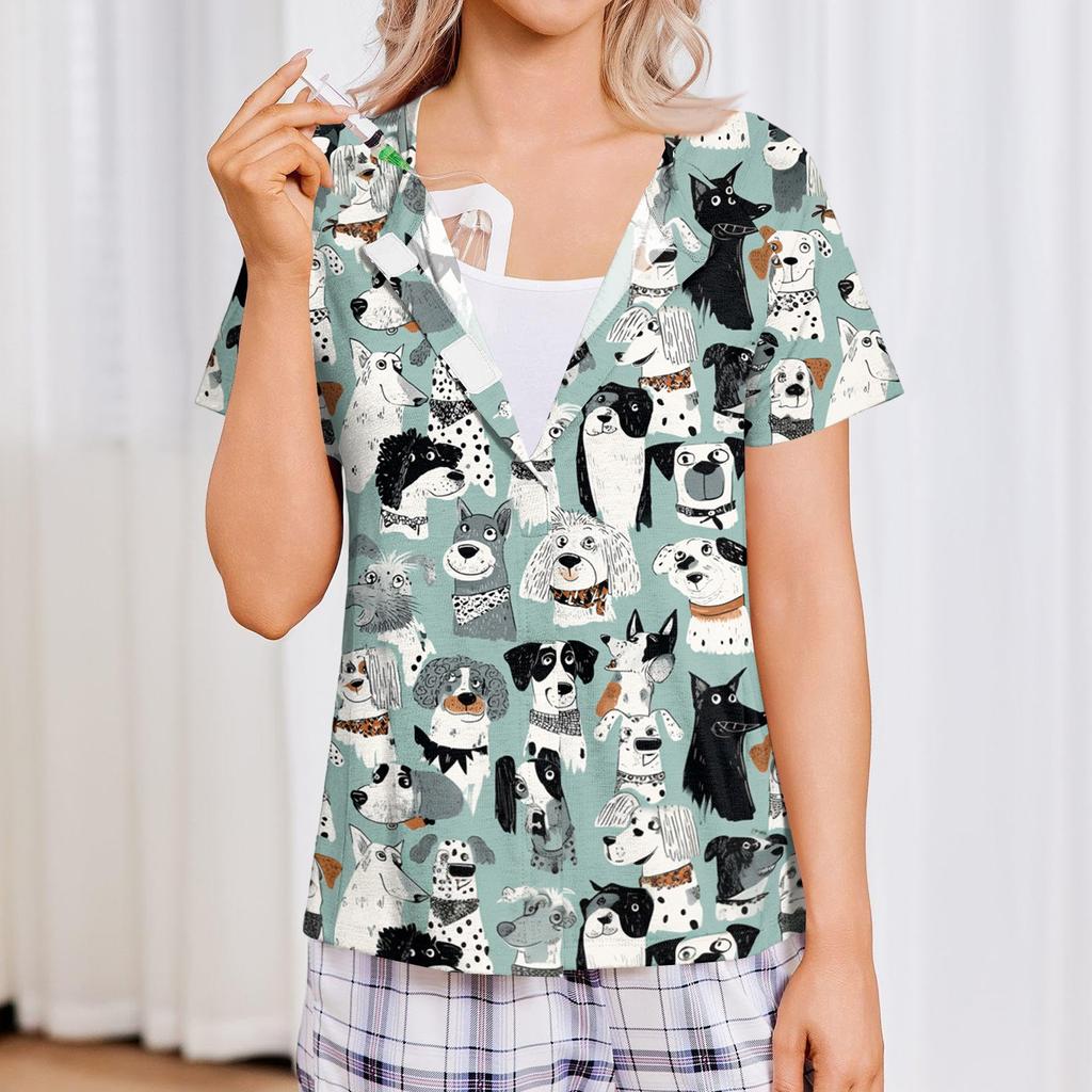 Women Post Surgery Shirt Short Sleeve Four Pocket Top Lightweight Breathable Comfortable Medical Recovery Clothing