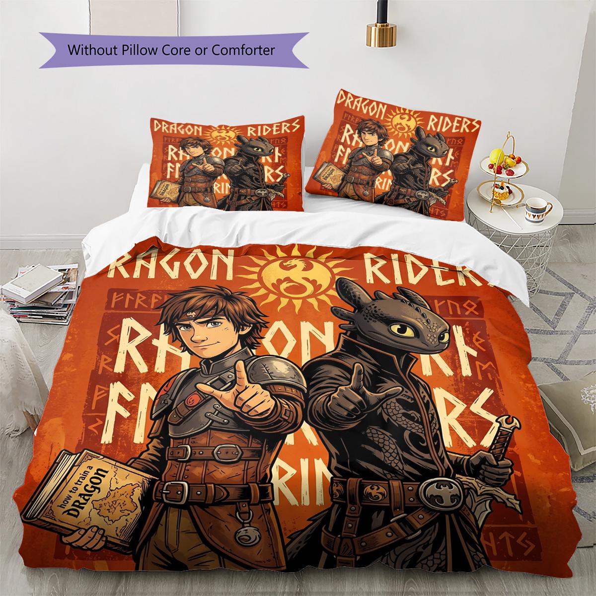 

How to Train Your Dragon Pillowcase & Duvet Cover Set for Home Decor Birthday Gift (1 * duvet cover + 2 * pillowcase, without core) 135x200cm