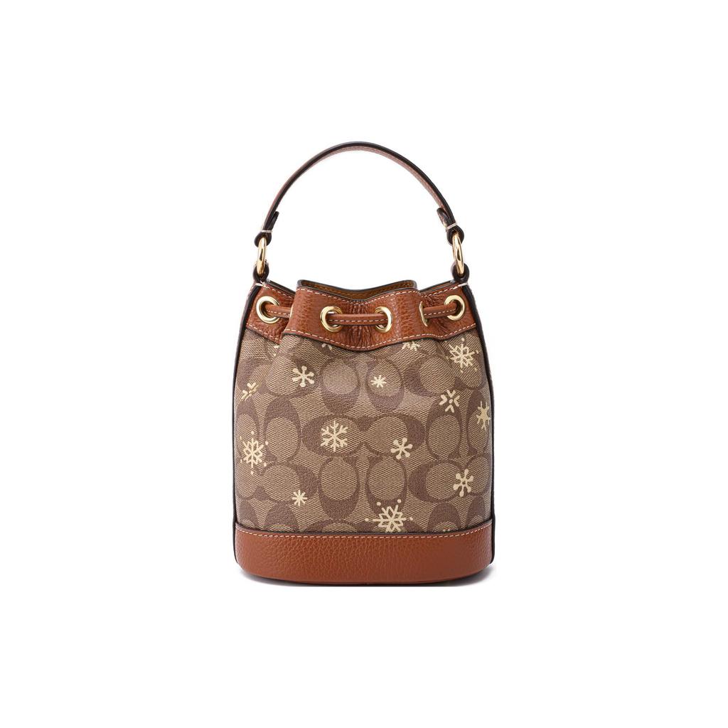 Coach Dempsey 15 Classic Monogram Snowflake Print Drawstring Bucket Bag Women Bags Brown CE587-IMV2X