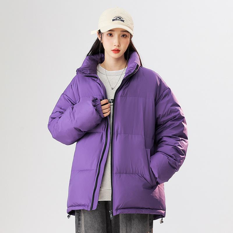 Men's winter solid color fashion couple down jacket stand-up collar thickened warm casual trend bread jacket winter wear