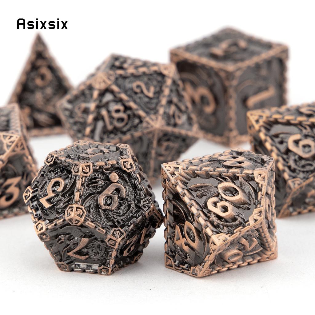 7 Pcs Copper Dragon Metal Dice Solid Metal Polyhedral Dice Set Suitable For Role-Playing Dice PropBoard Game Gift
