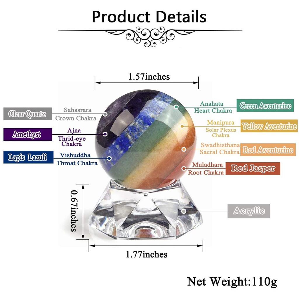 40mm Natural Crystal Ball Sphere Stand Gemstone Quartz Globe Pedestal Healing Fengshui Home Decor