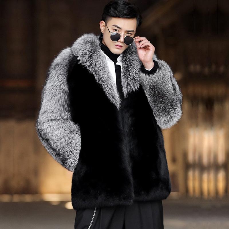 Autumn and Winter New Men's Fur Coat Mink Coat Fox Fur Fur Integrated Men's Clothing Medium and Long Coat Tide