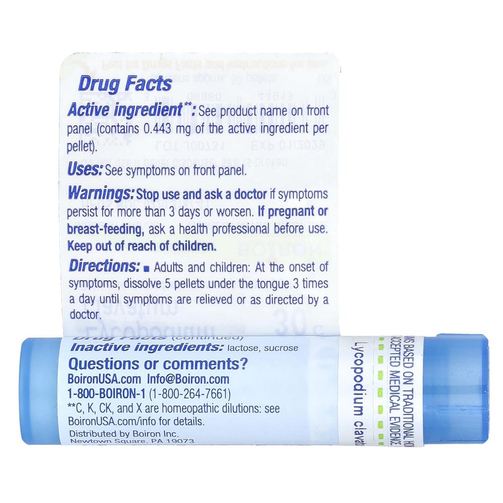 Boiron, Lycopodium clavatum, 30C, relieves bloating and gas, about 80 pellets