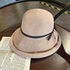 Straw hat women's summer Hepburn wind foldable sun hat face cover UV protection beach sun protection hat