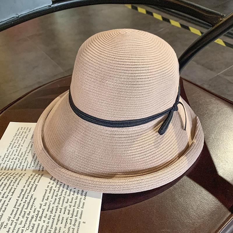 Straw hat women's summer Hepburn wind foldable sun hat face cover UV protection beach sun protection hat