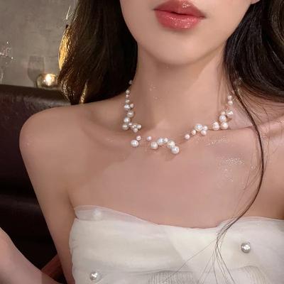 Collar con colgante multicapa de perlas de diseño nicho elegante de lujo ligero de estilo francés para mujer, accesorios de joyería dulces, regalo