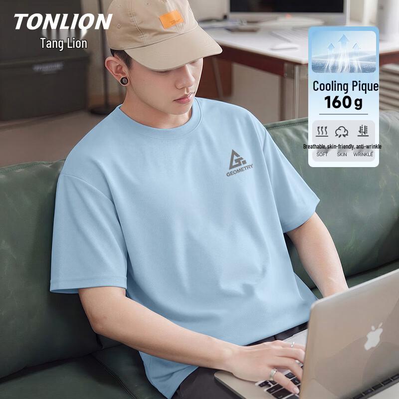 TonLion Men s Breathable Loose Fit Short Sleeve T-Shirt 2XL светло-синий