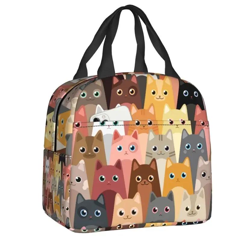Kawai Cats Thermal Insulated Lunch Bag Women Cute Animal Kitten  Tote for School Office Outdoor Storage Food Bento Box