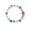 Pulseira da Sorte Feminina de Ágata Coração Açúcar Branco e Folha de Ouro Azul com Esmalte de Porcelana Cinza Clareador Dopamina.