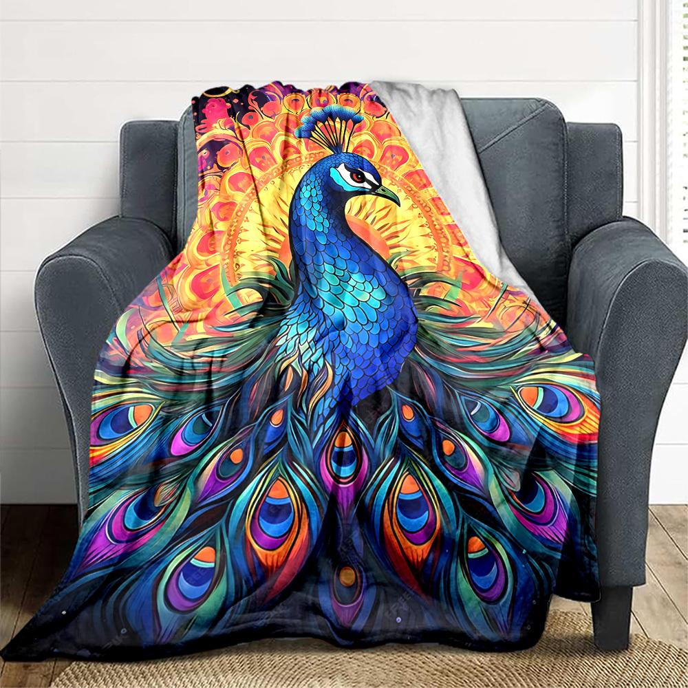1pc Peacock Mandala Lightweight Flannel Blanket, Comfortable and Warm Blanket, for Office and Camping Sofa Bed, Livingroom173
