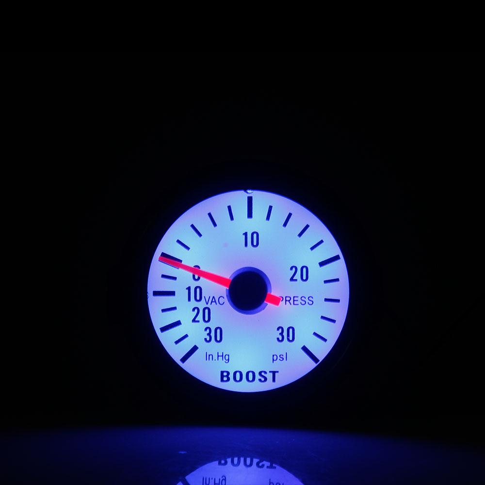 Car Gauge 52mm 2 Inch Turbo Boost Gauge -1~2 Bar / Vacuum Pressure Meter -30~30 PSI for Auto Blue Light Black Rim 12V