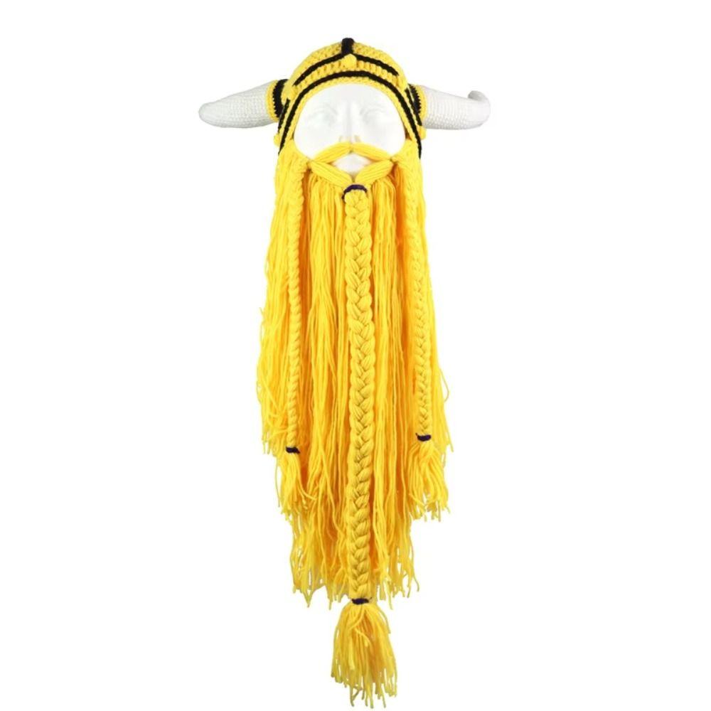 Hand Weave Bearded Funny Caps Funny Tricky Big Beard Mask Hat Novelty Viking Horn Hat Christmas