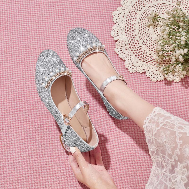 Girls dance shoes little girl student performance shoes crystal shoes runway princess shoes high heels children performance leather shoes